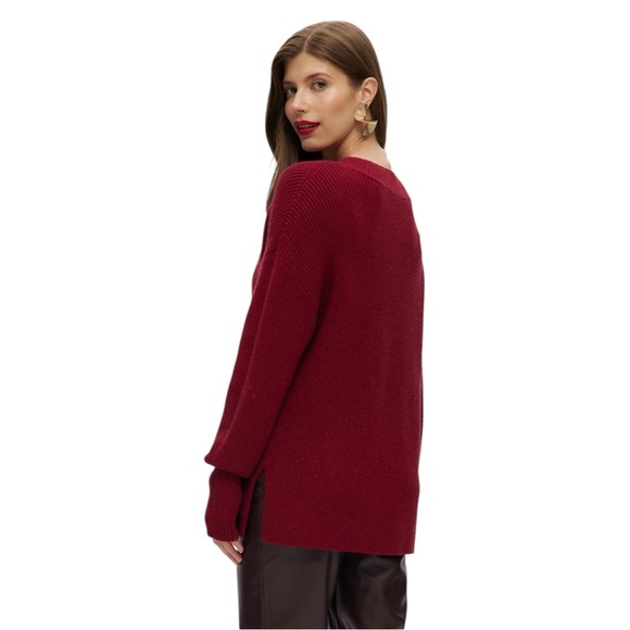 HILLARY RADLEY V-Neck Burgundy Sweater Galaxy Pattern Red Pullover Spring Top XL - Picture 3 of 7